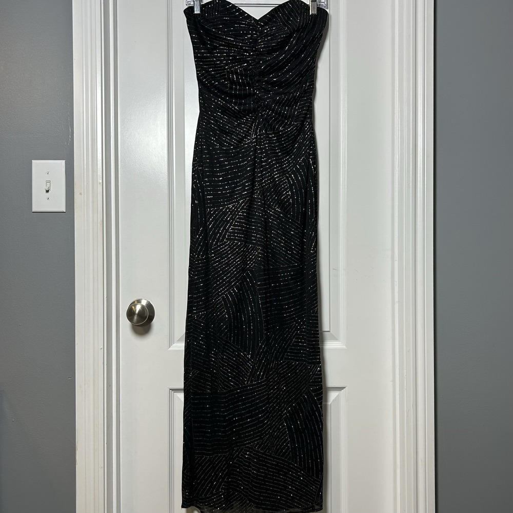 Jessica McClintock Gunne Sax Vintage 80s Black Silver  Strapless Column‎ Gown